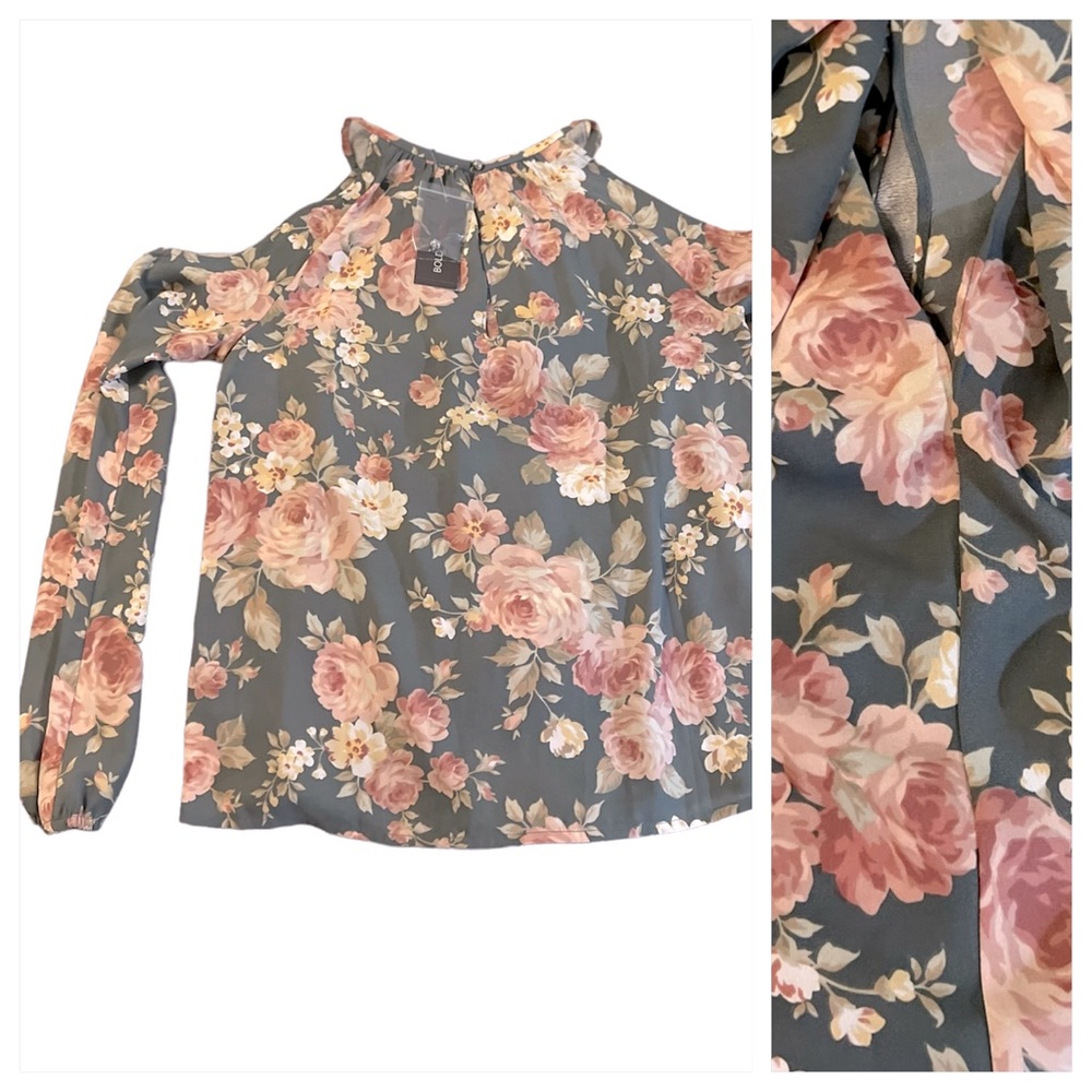 NWT BOLD Elements Cold Shoulder Peek a Boo Blouse Sz S - Picture 2 of 7